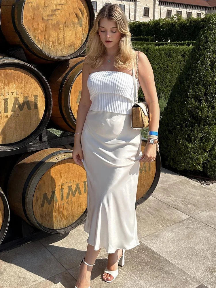 White Satin Maxi Skirt