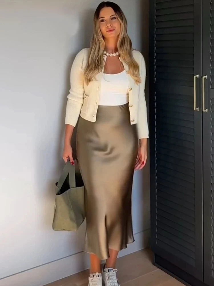 White Satin Maxi Skirt